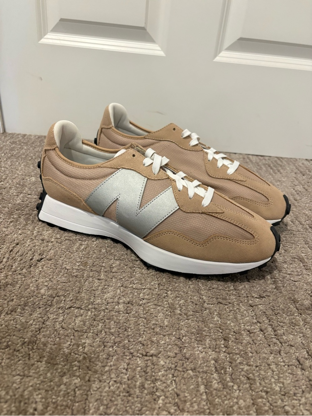 New Balance Beige and Silver Athletic Sneakers. Never Worn, No Box